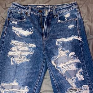 blue ripped mom jeans from american eagle.